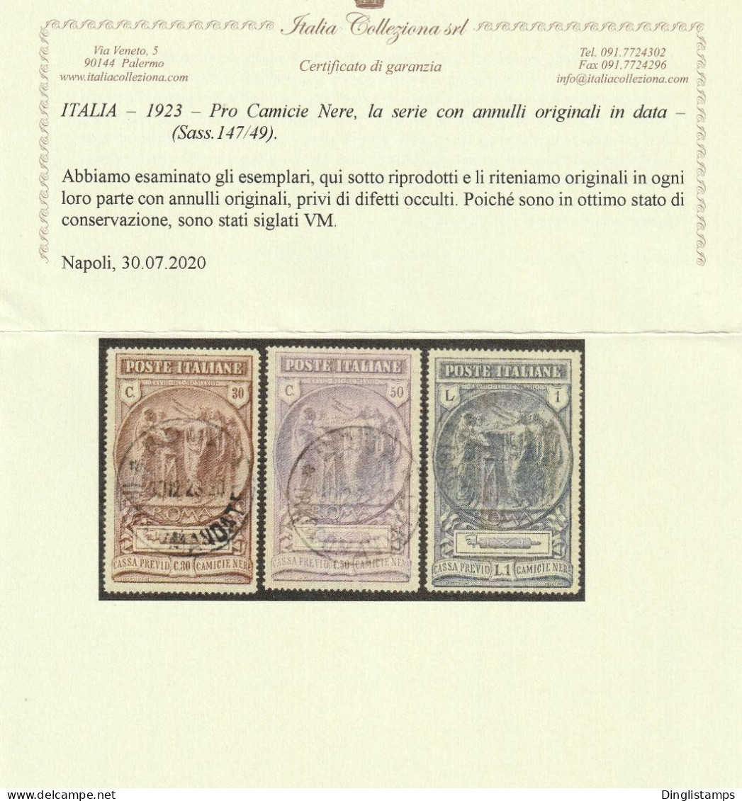 ITALY - 1923 National Militia Original Cancellations With Certificate - Ongebruikt