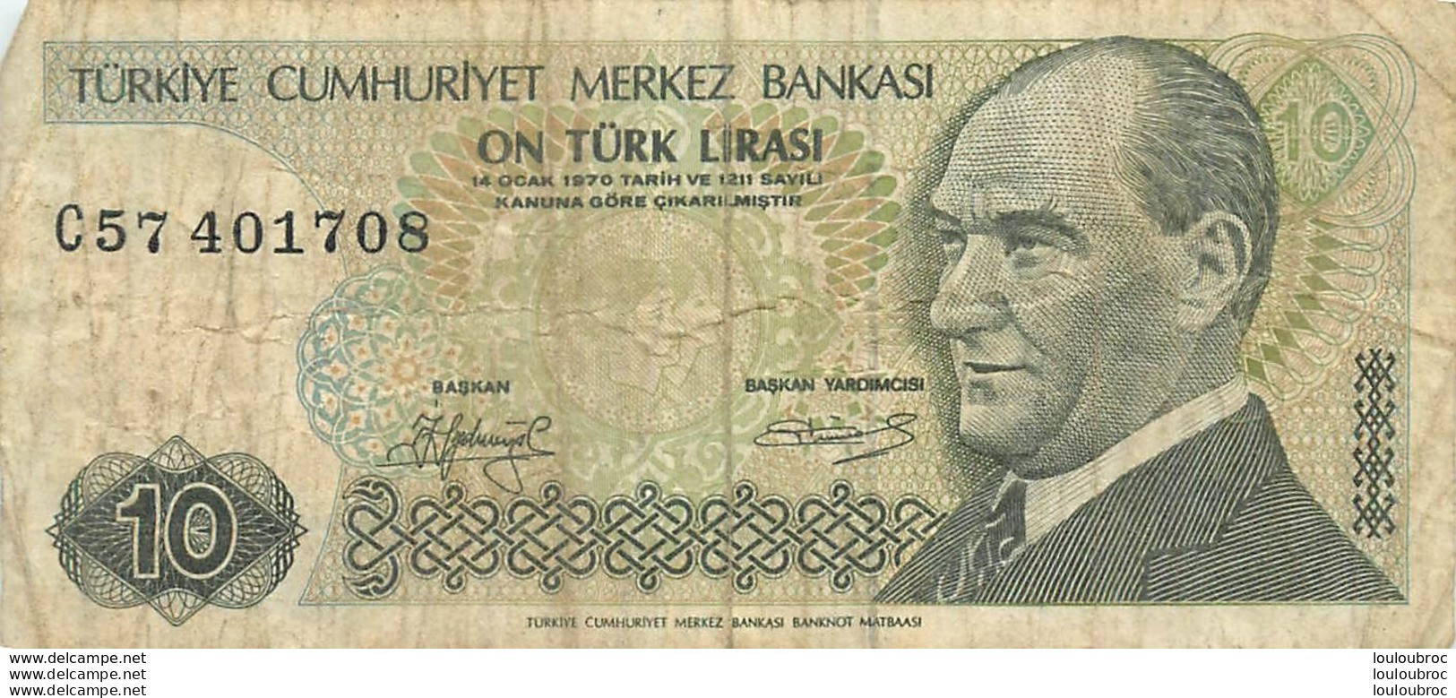BILLET  TURKIYE 10  ON TURK LIRASI - Turquie