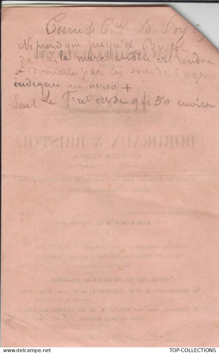 Circa 1870 2 DOCUMENTS AVEC ENTETE Bristol General Steam Navigation  Et Lambton Line Of Steamers Bordeaux Londres - 1800 – 1899