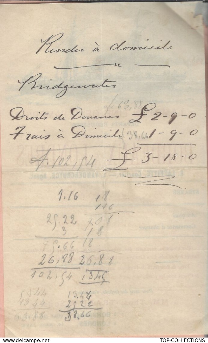 Circa 1870 2 DOCUMENTS AVEC ENTETE Bristol General Steam Navigation  Et Lambton Line Of Steamers Bordeaux Londres - 1800 – 1899