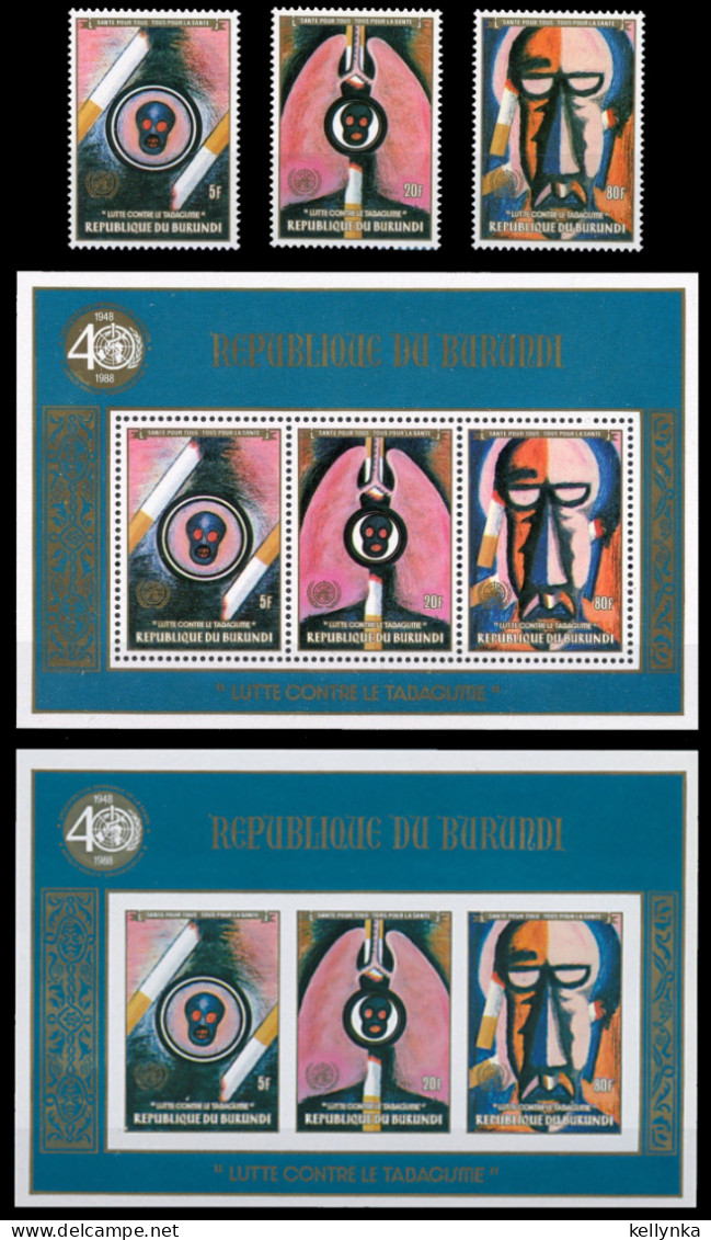 Burundi - 963/965 + BL125/125A - Lutte Contre Le Tabagisme - 1990 - MNH - Unused Stamps