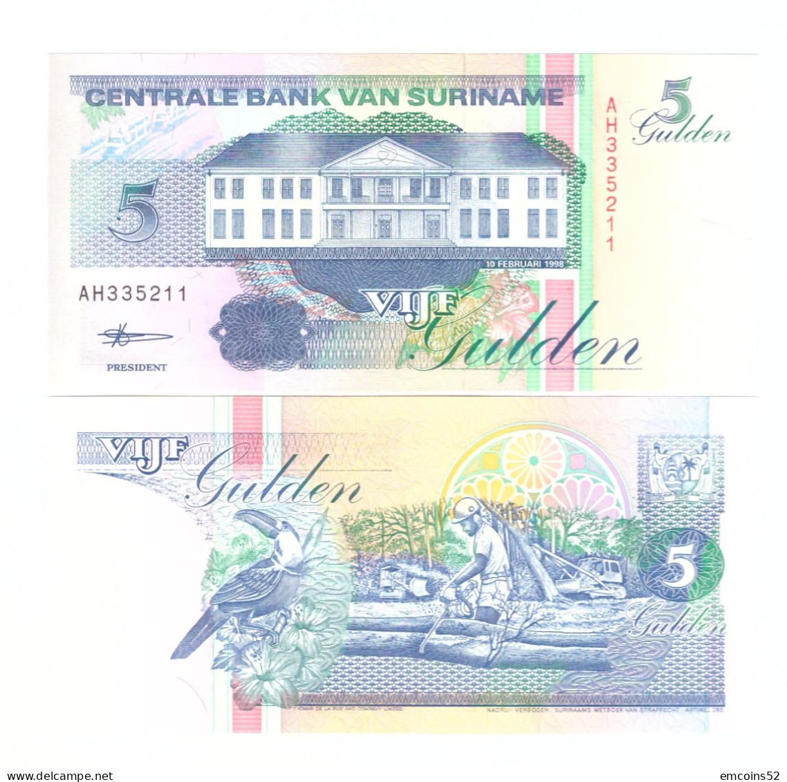 SURINAME 5 GULDEN 1998 P-136b  UNC - Surinam