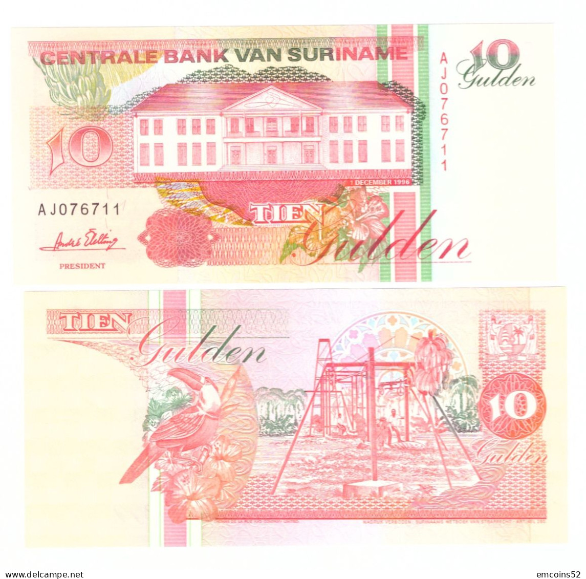 SURINAME 10 GULDEN 1996 P-137b  UNC - Surinam