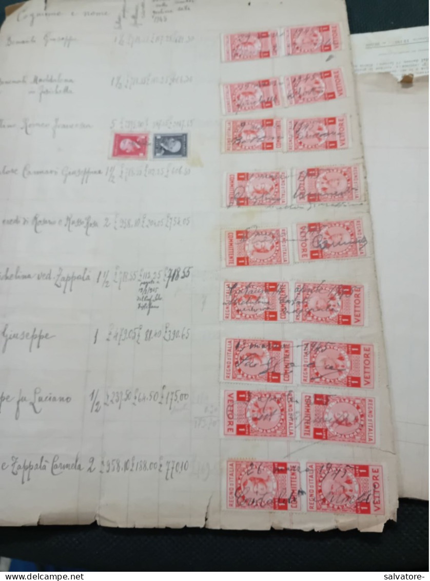 17 COPPIE MARCHE DA BOLLO UNITE COMMITTENTE E VETTORE LIRE 1 REGNO D'ITALIA 1945 SU DOCUMENTO - Revenue Stamps