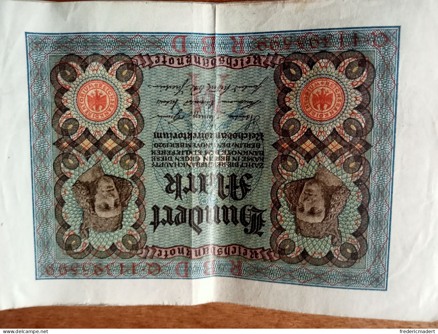 Billet De 100 Mark RBD 1920 - Verzamelingen