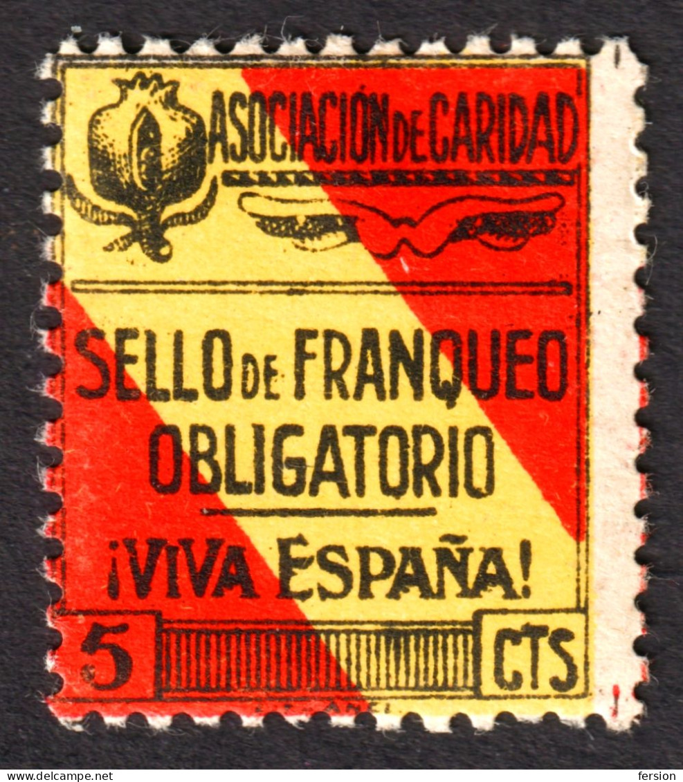 Province Grenada / Civil War 1936 SPAIN Charity LABEL VIGNETTE CINDERELLA TAX Flag Pomegranate Fruit 5 CTS. - Impots De Guerre