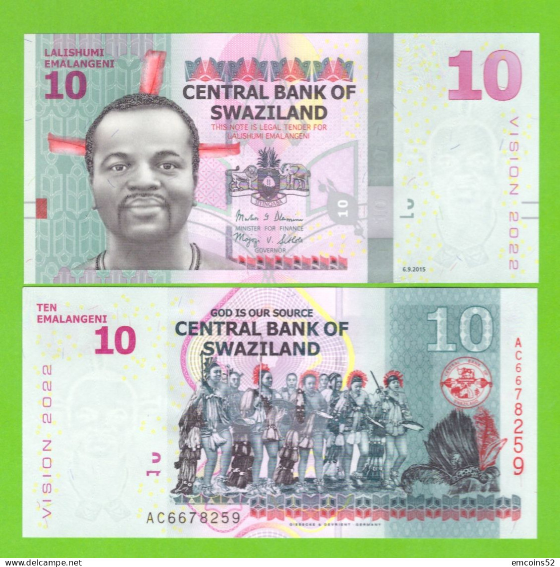 SWAZILAND 10 EMALANGENI 2015 P-41 UNC - Swaziland