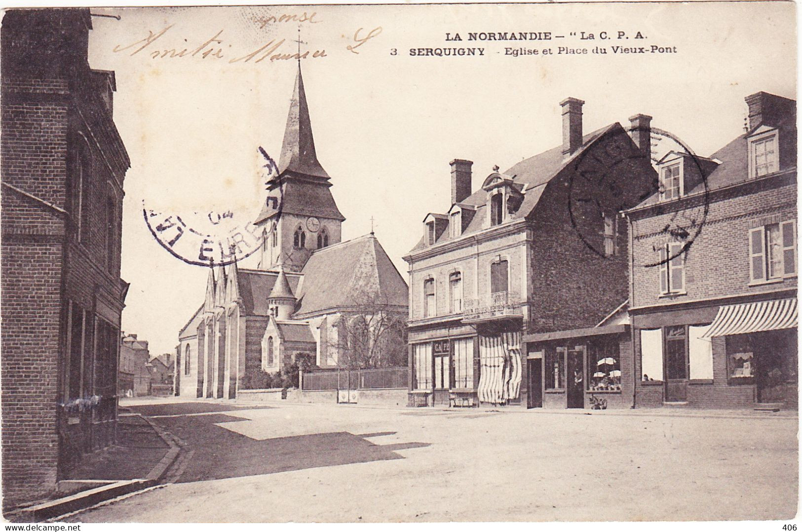 Serquigny  -  Eglise Et Place Du Vieux-Pont - Serquigny