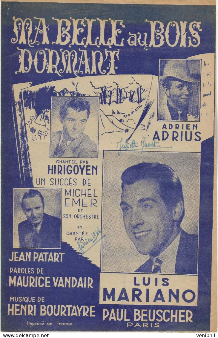 PARTITION MUSICALE - LA BELLE AU BOIS DORMANT --CHANTEE PAR HIRIGOYEN  -LUIS MARIANO -ANNEE 1944 - Partitions Musicales Anciennes