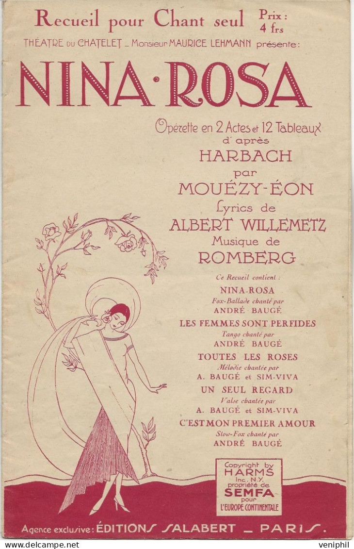 PARTITION MUSICALE - NINA -ROSA - OPERETTE EN 2 ACTES -D'APRES HARBACH ET MUSIQUE DE ROMBERG - - Scores & Partitions