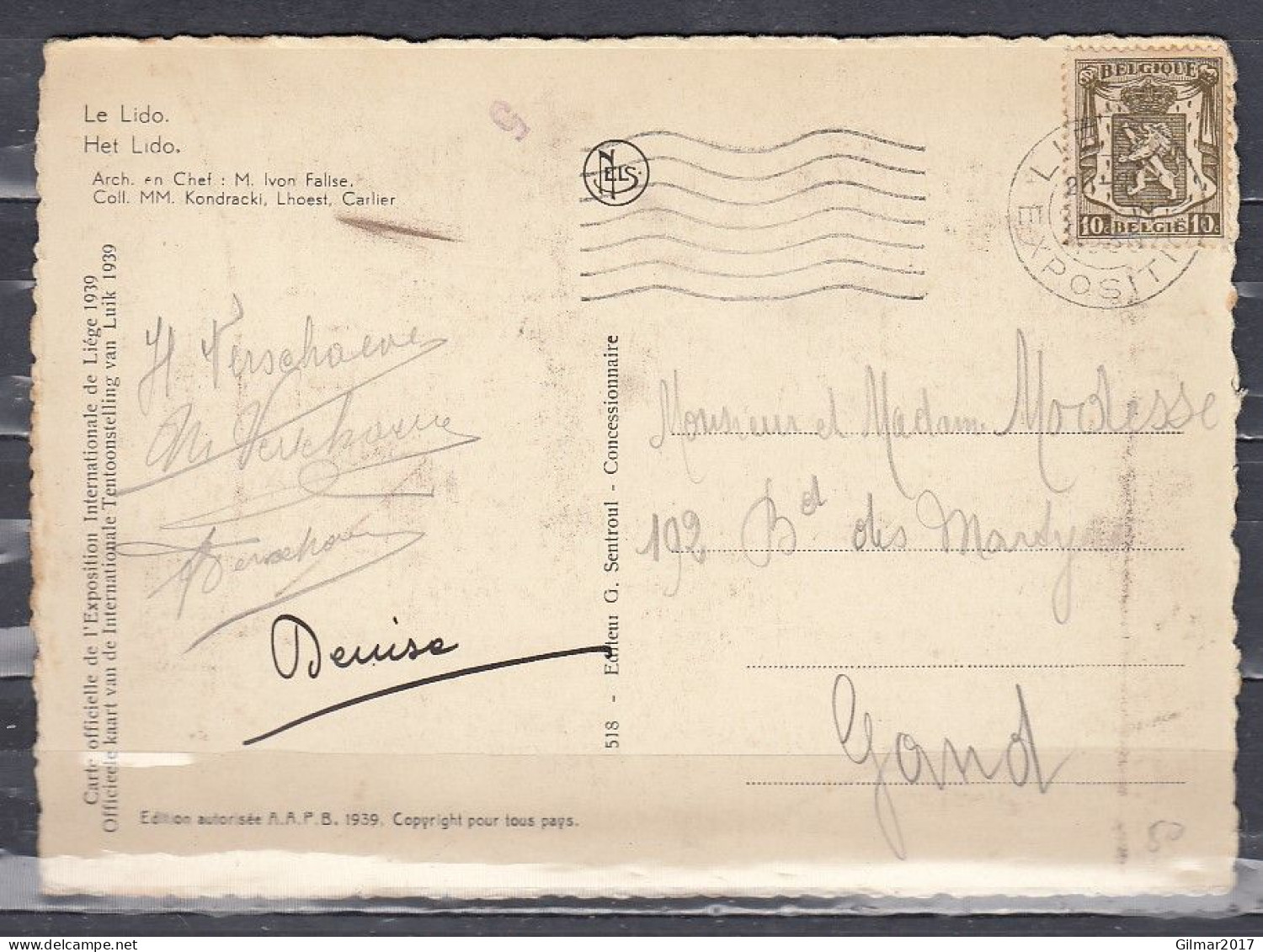 Postkaart Van Liege Exposition Naar Gand - 1935-1949 Small Seal Of The State