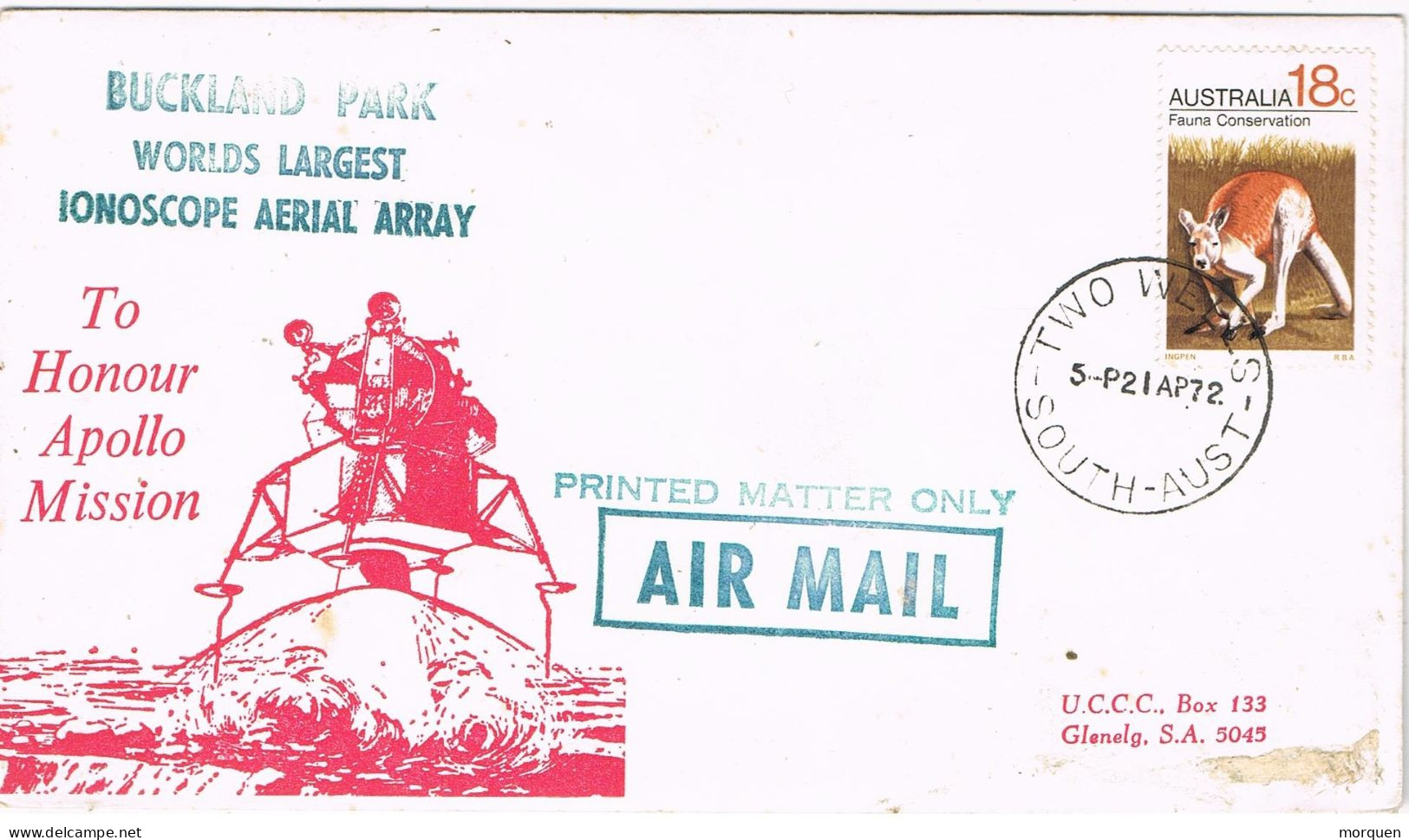 52881. Carta Aerea TWO WELLS (South Australia) 1972, SPACE, Apollo Mission, Buckland Park - Covers & Documents