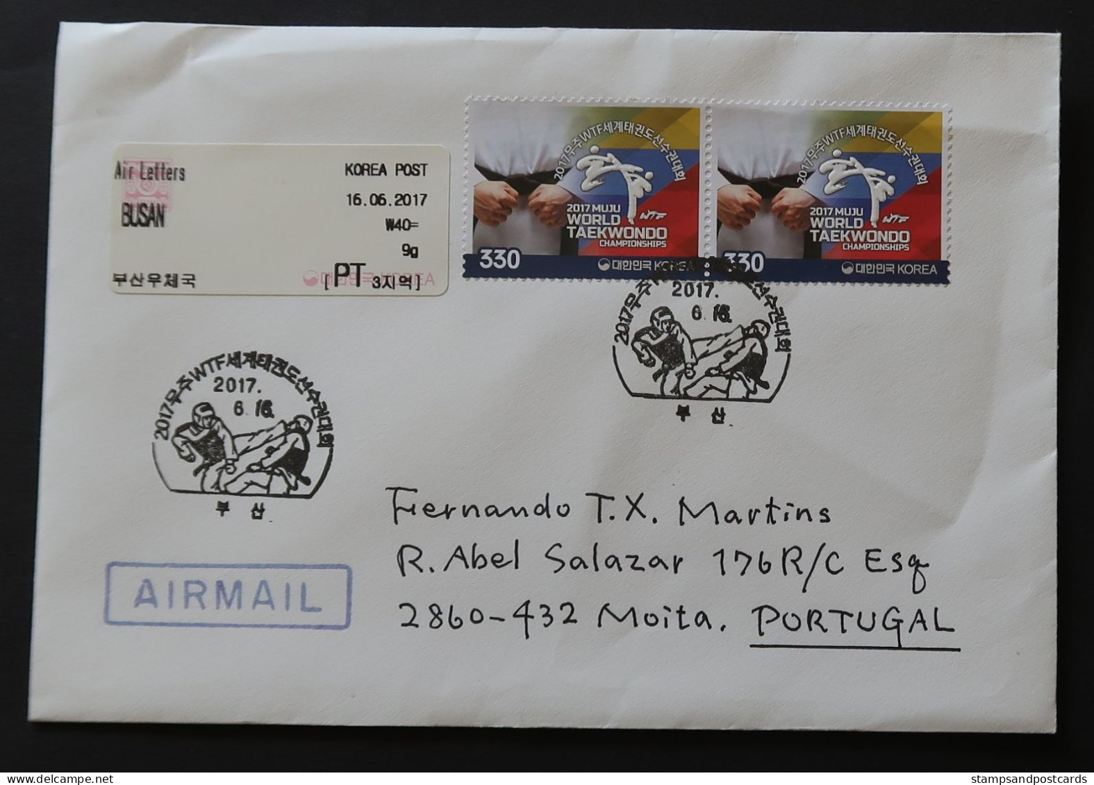 Corée Du Sud Championnats Monde De Taekwondo FDC Voyagé 2017 South Korea World Taekwondo Championships Postally Used FDC - Non Classés