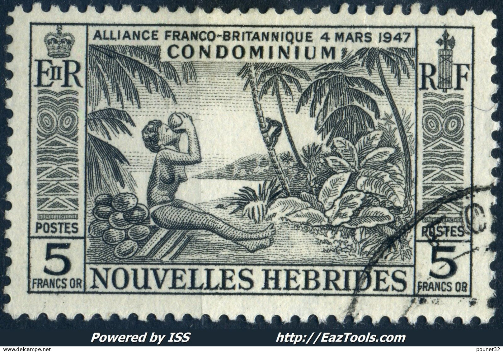 TIMBRE NOUVELLES HEBRIDES 5F NOIR N° 185 OBLITERATION LEGERE - COTE 42 € - Used Stamps