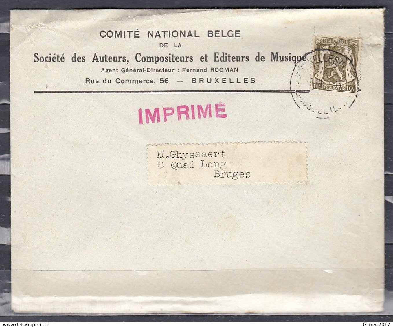 Brief Van Bruxelles Naar Bruges - 1935-1949 Small Seal Of The State