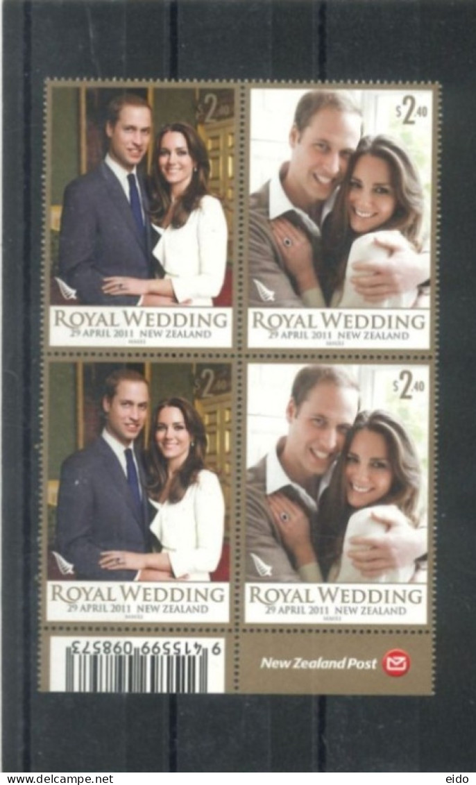 NEW ZEALAND  - 2011, ROYAL WEDDING STAMPS SET OF 2 DOUBLE, UMM (**).. - Used Stamps