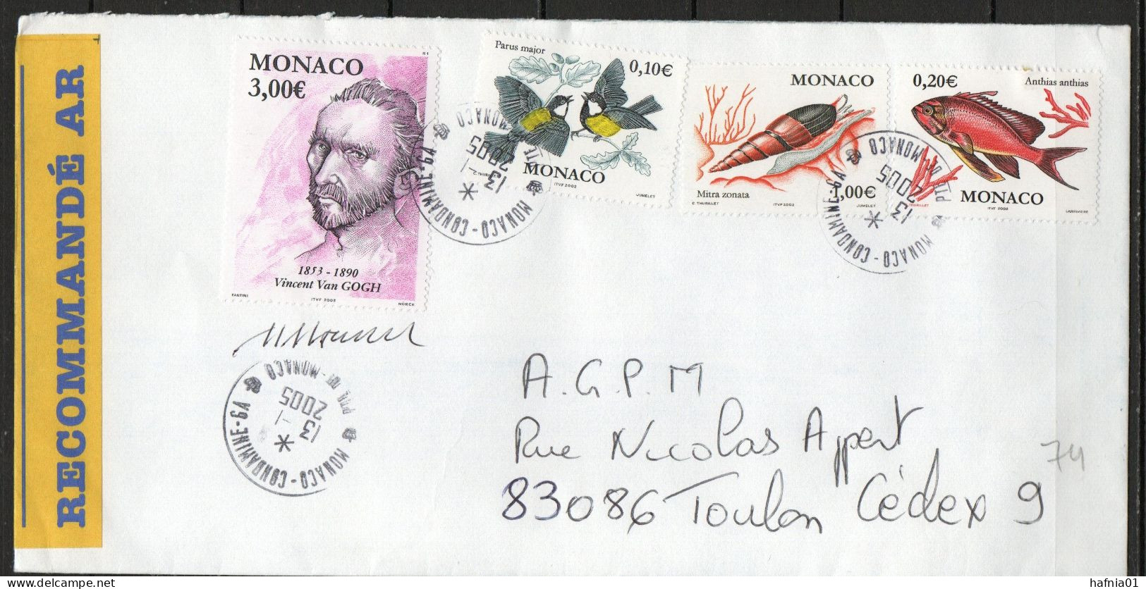 Martin Mörck. Monaco 2005. Vincent Van Gogh. Michel 2657 On Letter Sent To Toulon. Signed. - Brieven En Documenten