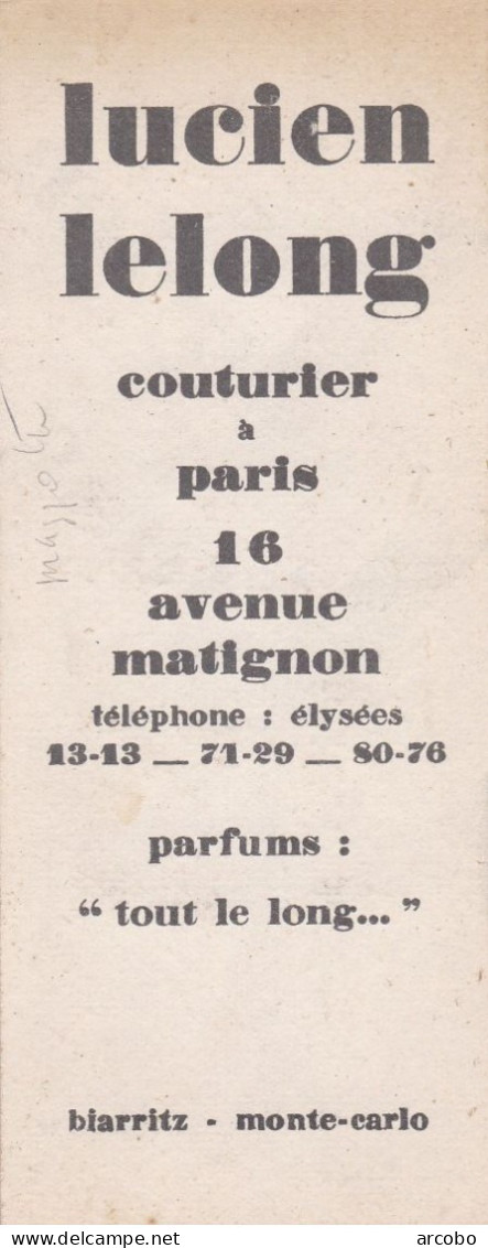 Marque-page ? Mode Lucien Lelong Couturier Avenue Matignon Paris Parfums - Other & Unclassified
