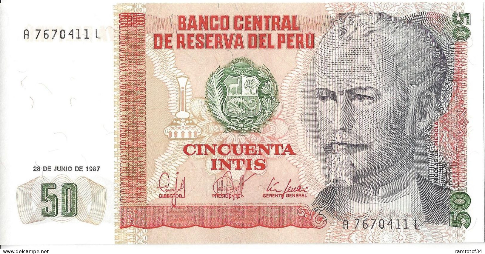 PEROU - 50 Intis 1987 UNC - Perú