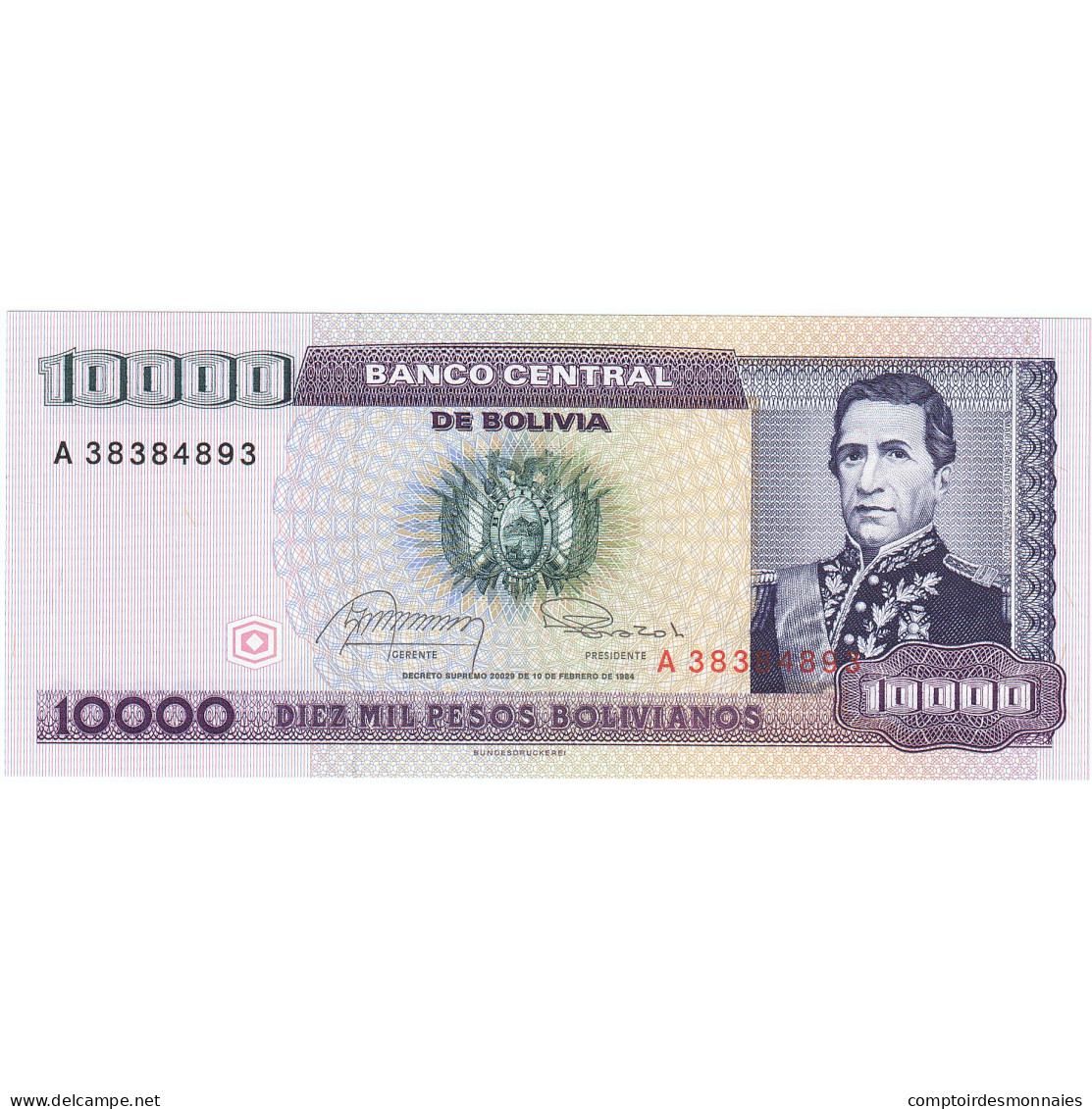 Bolivie, 10,000 Pesos Bolivianos, 1984, 1984-02-10, KM:169a, NEUF - Bolivia