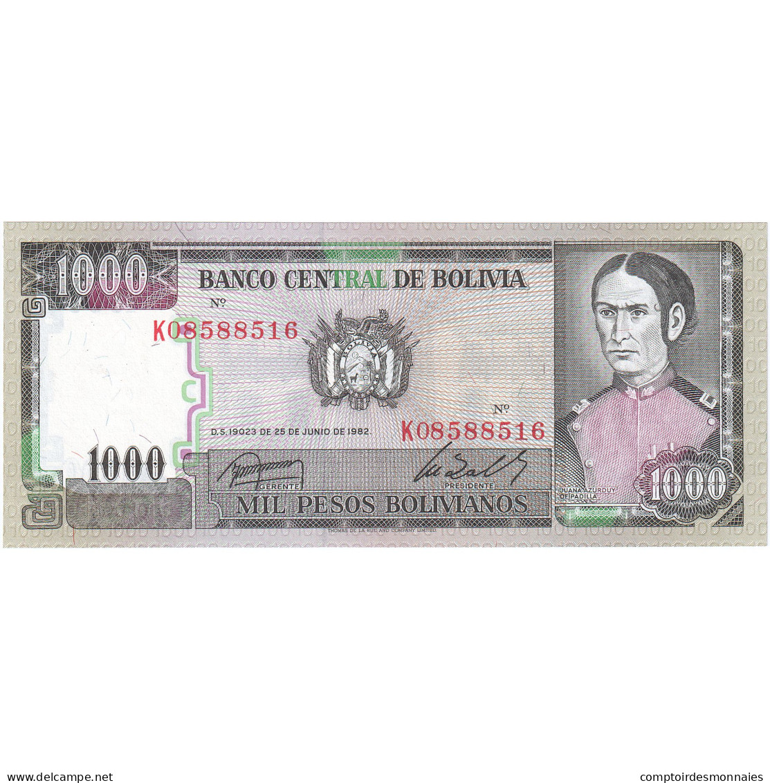 Bolivie, 1000 Pesos Bolivianos, 1982, 1982-06-25, KM:167a, NEUF - Bolivie