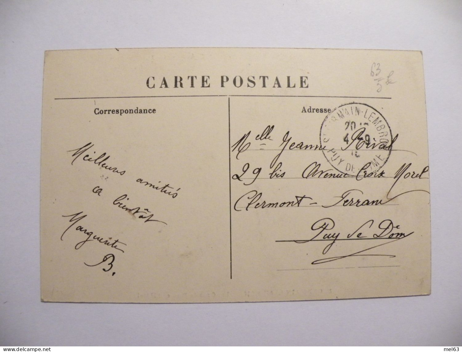 A536 .CPA. 63. St-GERMAIN-LEBRON. (Puy De Dome). La Grande-Rue Et L'Hotel. .beau Plan Animé. écrite & Voyagée 1915 - Saint Germain Lembron