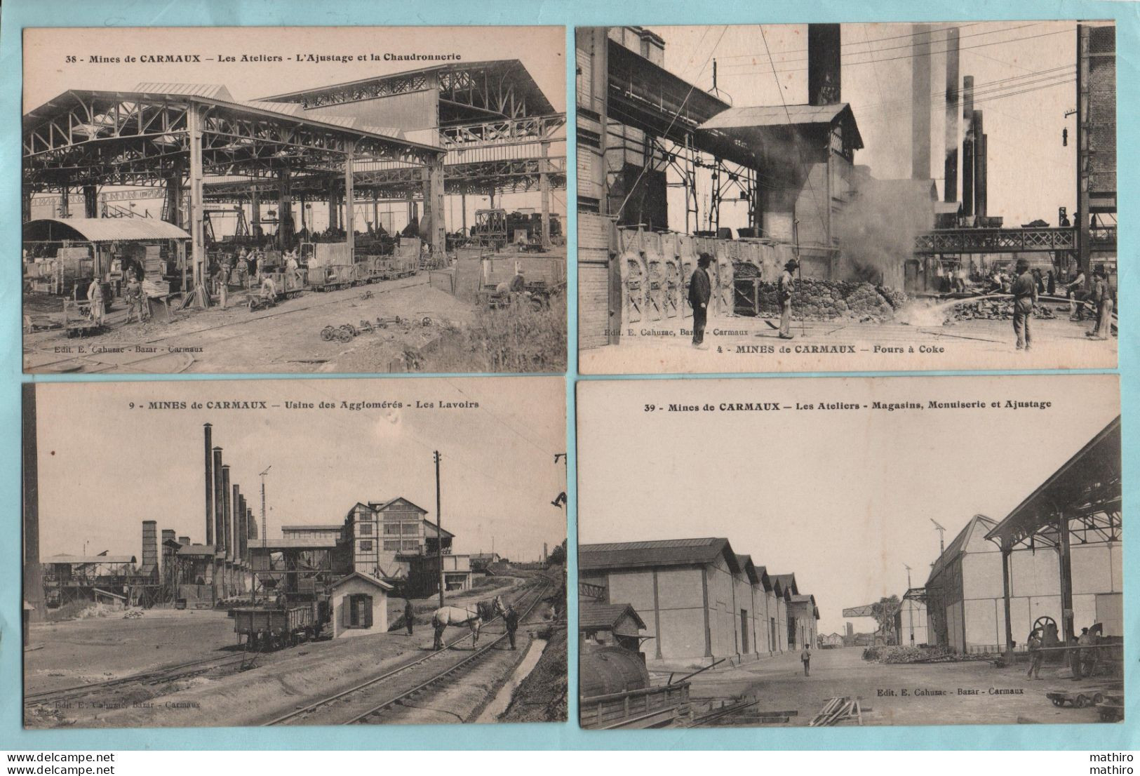 Mines De Carmaux,  4 CP : Ateliers- Ajustage,chaudronnerie ; Fours à Coke; Lavoirs; Magasins,menuiserie, Ajustage - Carmaux