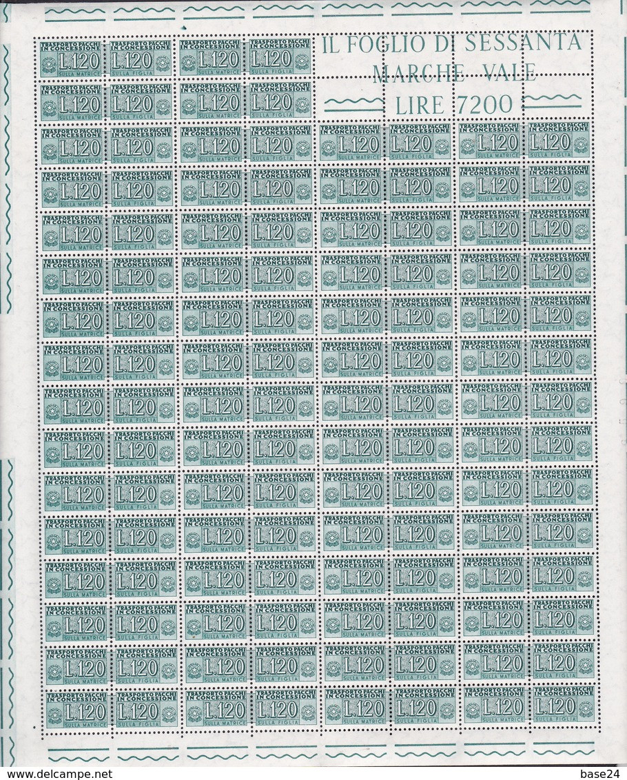 1955 1981 Italia Italy Repubblica PACCHI IN CONCESSIONE 120 Lire 60 Valori In Foglio MNH** Sheet - Consigned Parcels