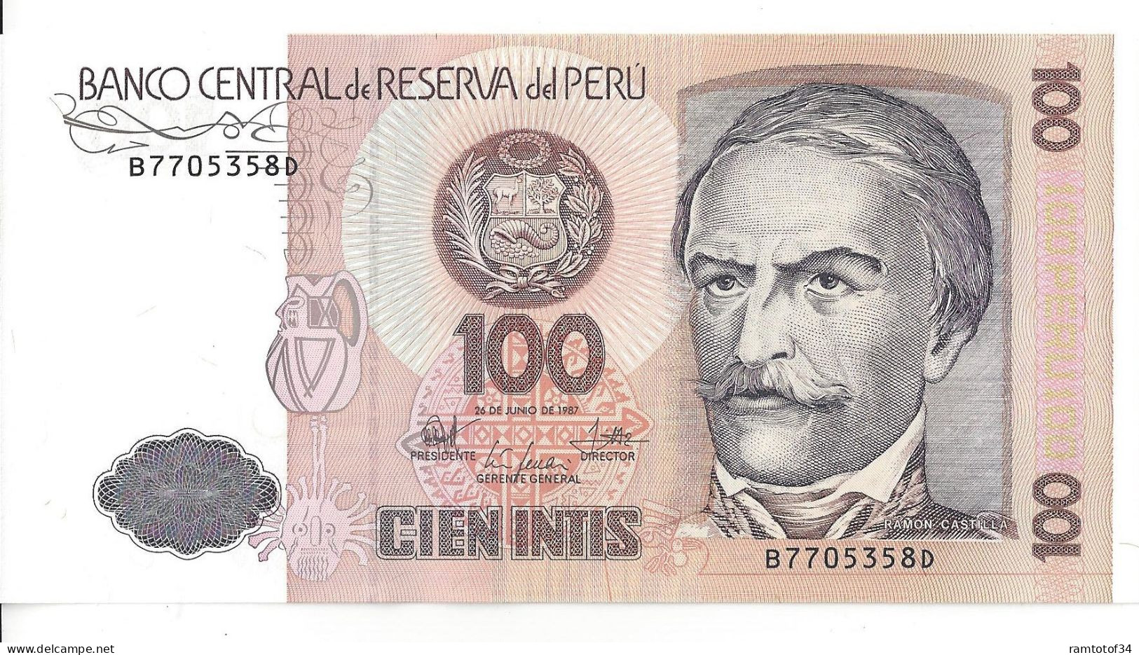 PEROU - 100 Intis 1987 UNC - Pérou