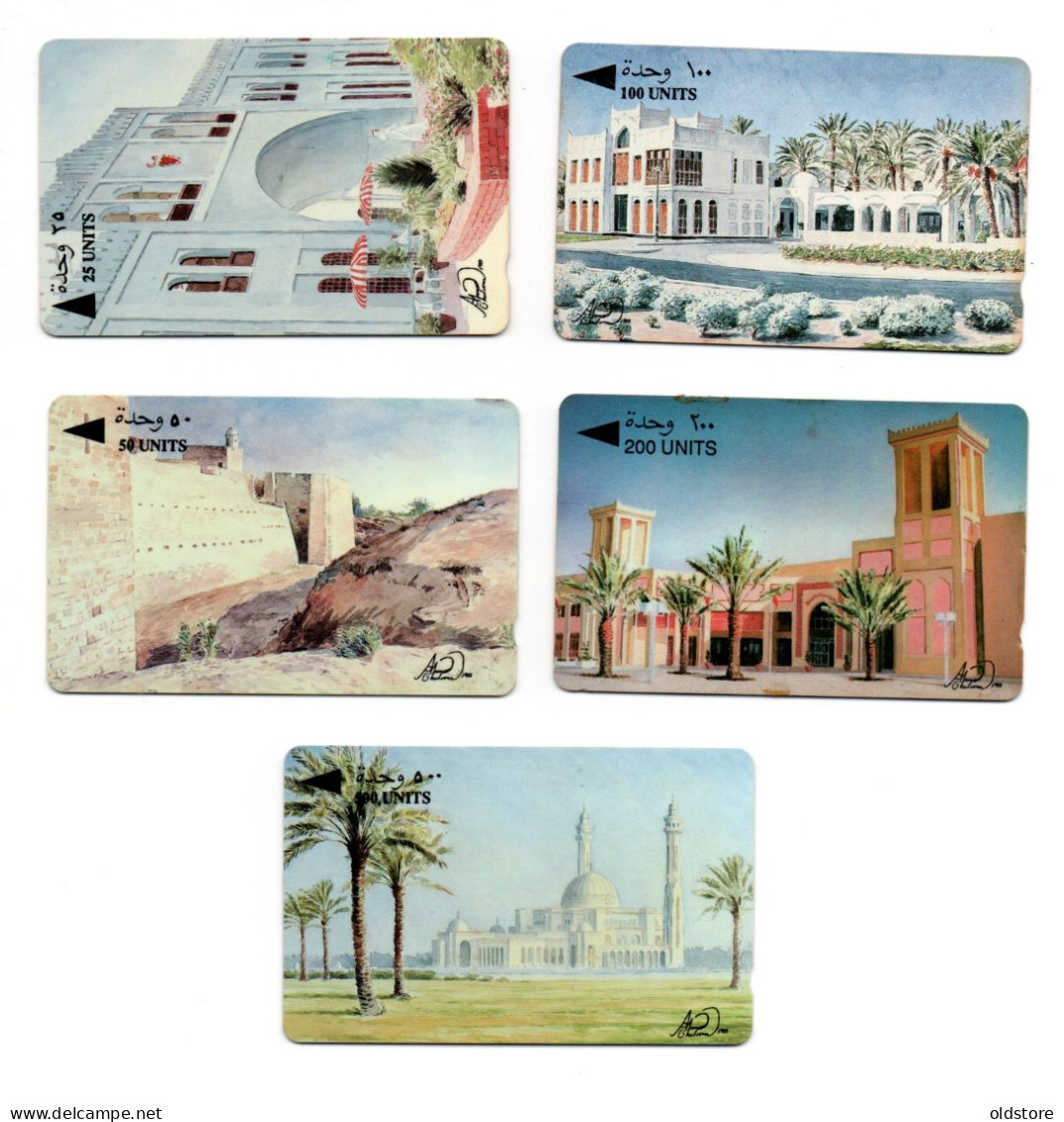 Bahrain Phonecards - Bahrain's Landmarks Series 2 - Complete 5 Cards Set - Batelco -  ND 1993 Used Cards - Bahrain