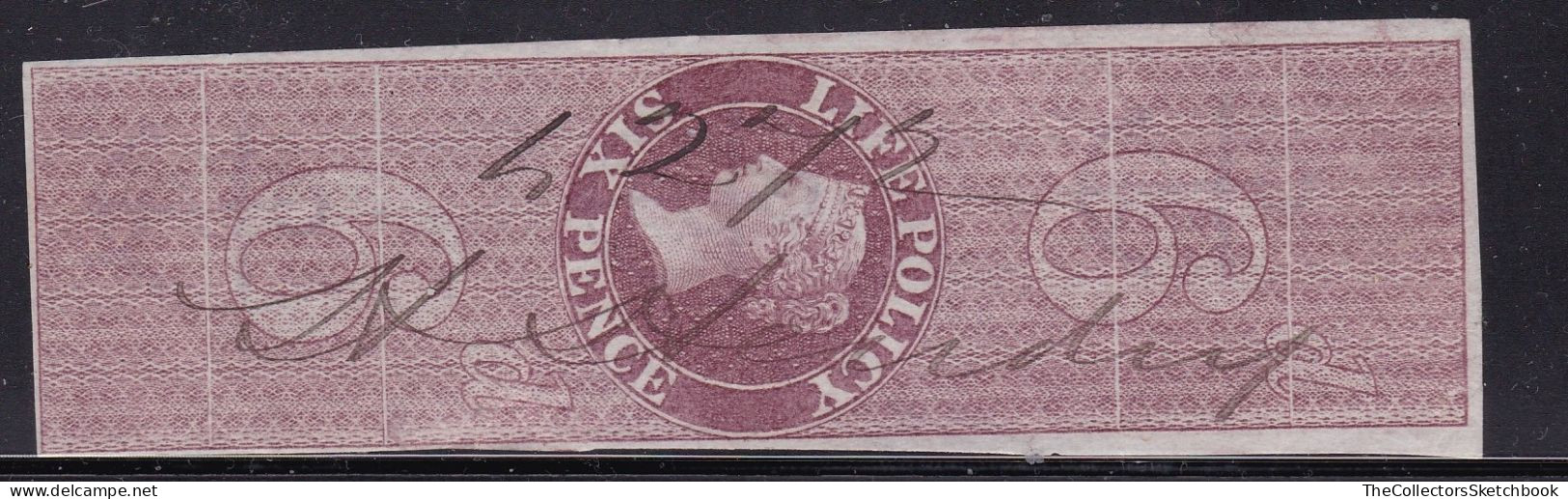 GB Fiscals / Revenues Life Policy 6d -  Red - Brown Barefoot 28. Watermark Simple Anchor.  Average Used - Revenue Stamps