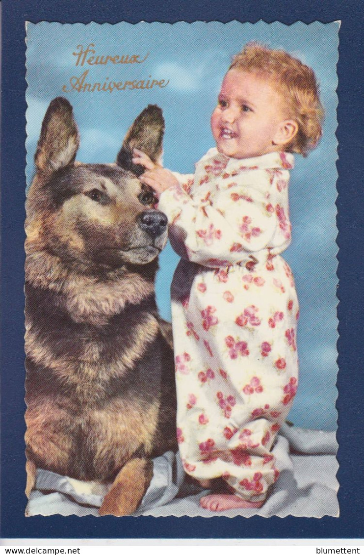 CPA 1 Euro Chien + Enfant Non Circulée Prix De Départ 1 Euro Dog Berger Allemand - Honden