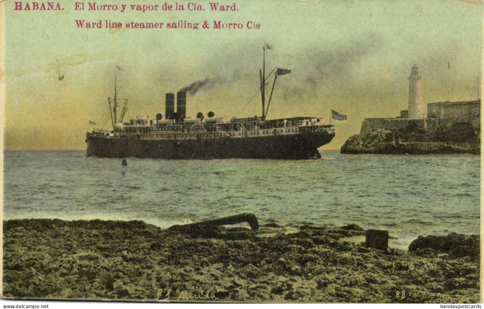 Cuba, HAVANA, Ward Line Steamer, Morro Castle, Lighthouse (1912) Postcard - Cuba