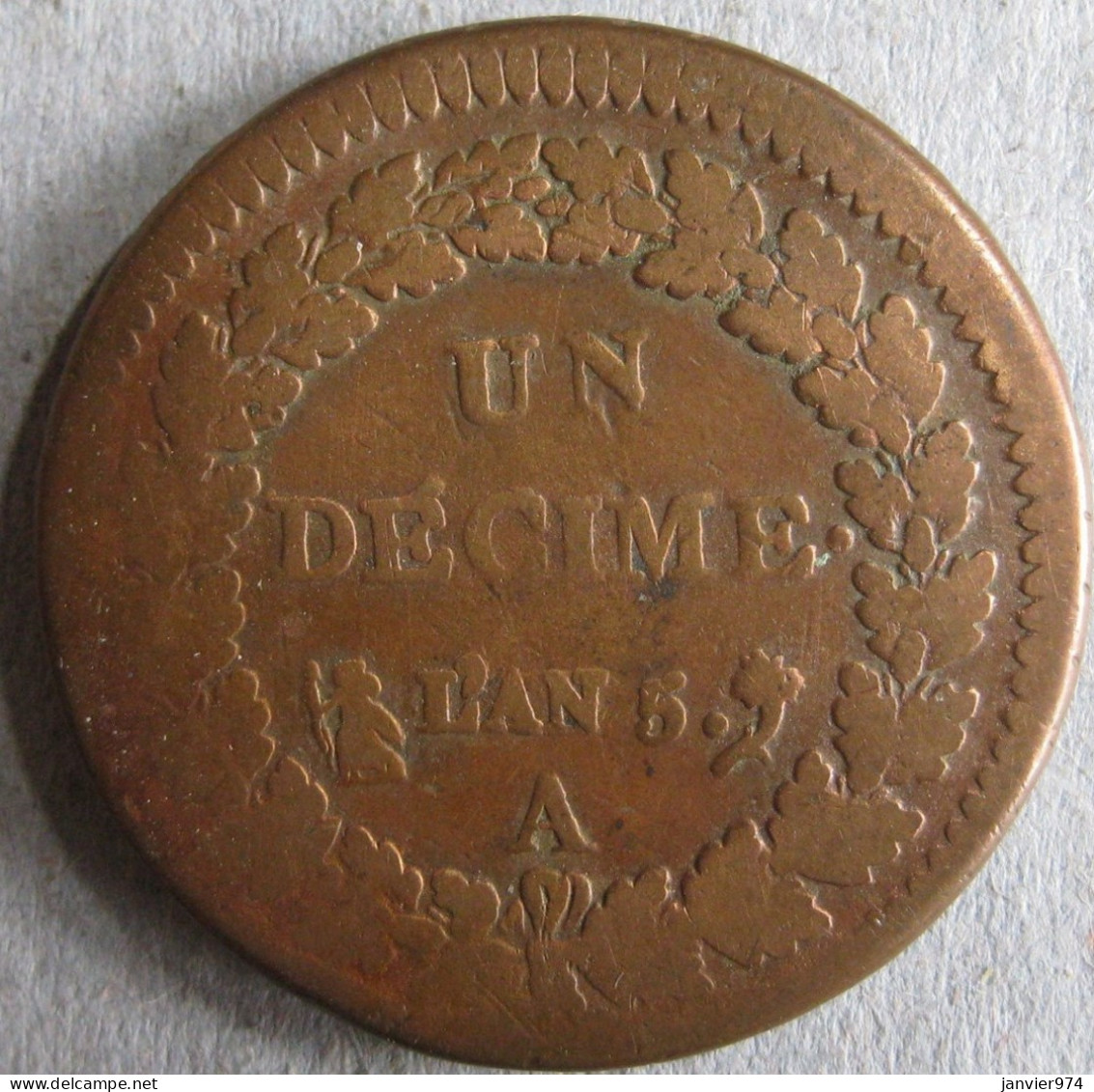 UN DECIME An 5 A Paris. En Bronze, Gad # 187, 32 Mm 19,6g - 1 Décime