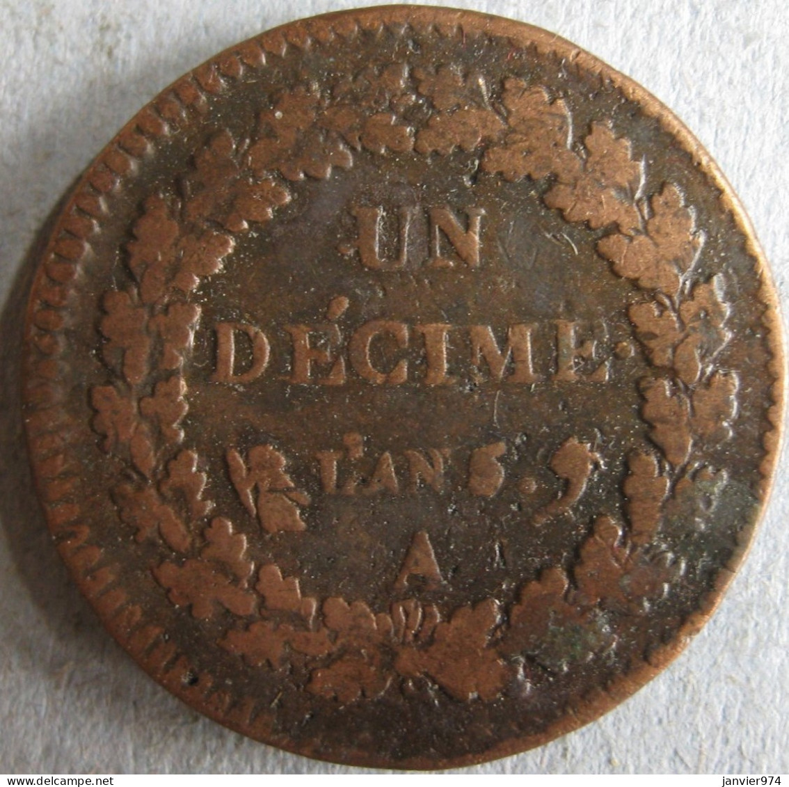 UN DECIME An 5 A Paris. En Bronze, Gad # 187, 32 Mm 19,1g - 1 Décime