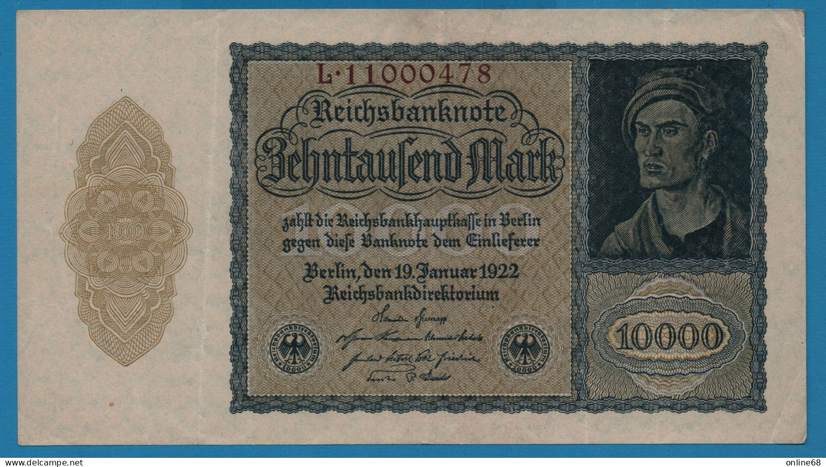 DEUTSCHES REICH 10000 MARK 19.01.1922 # L.11000478 P# 72 - 10.000 Mark