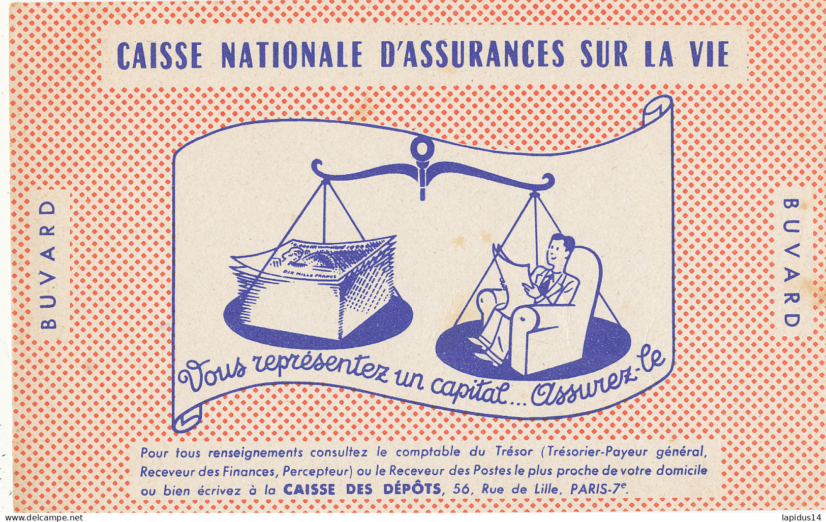 BU 2690 A /   BUVARD  -  CAISSE NATIONALE D'ASSURANCES  SUR LA VIE  ( 22,00 Cm X 13,50 Cm) - Bank & Insurance