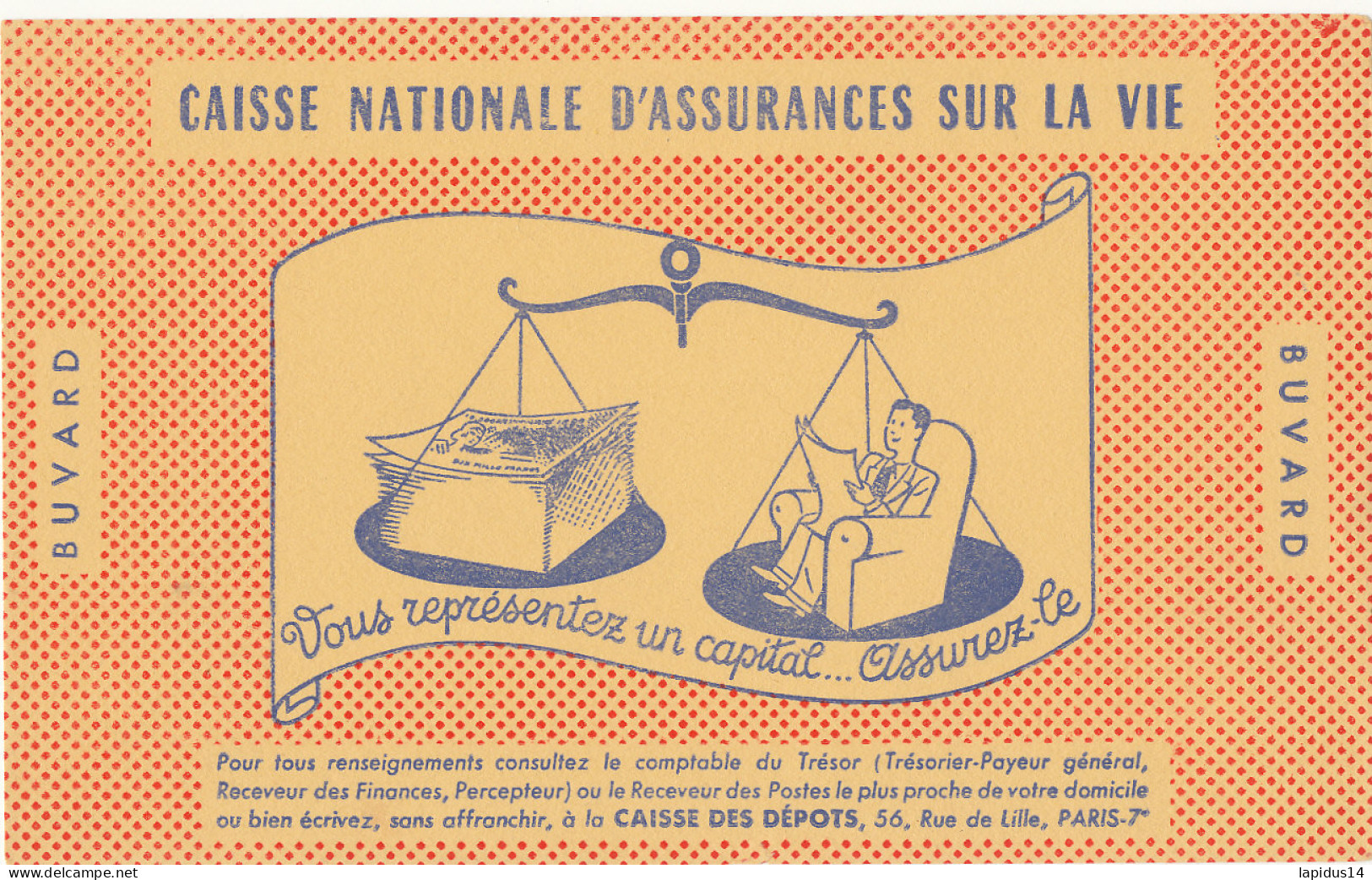 BU 2691 A /   BUVARD  -  CAISSE NATIONALE D'ASSURANCES  SUR LA VIE  ( 22,00 Cm X 13,50 Cm) - Bank En Verzekering