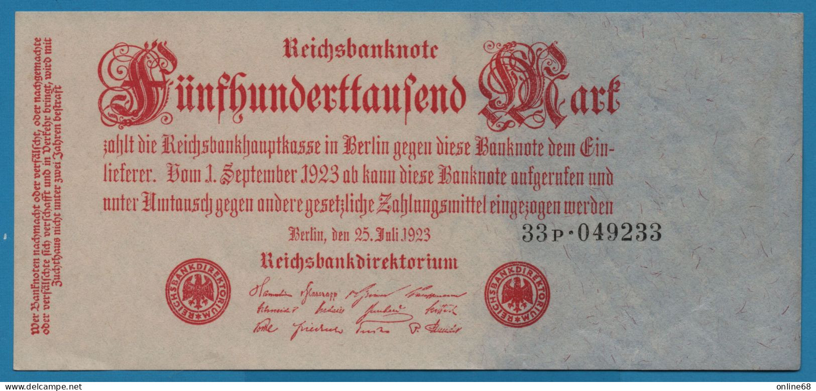 DEUTSCHES REICH 500.000 MARK 25.07.1923 # 33P.049233 P# 92 - 500000 Mark