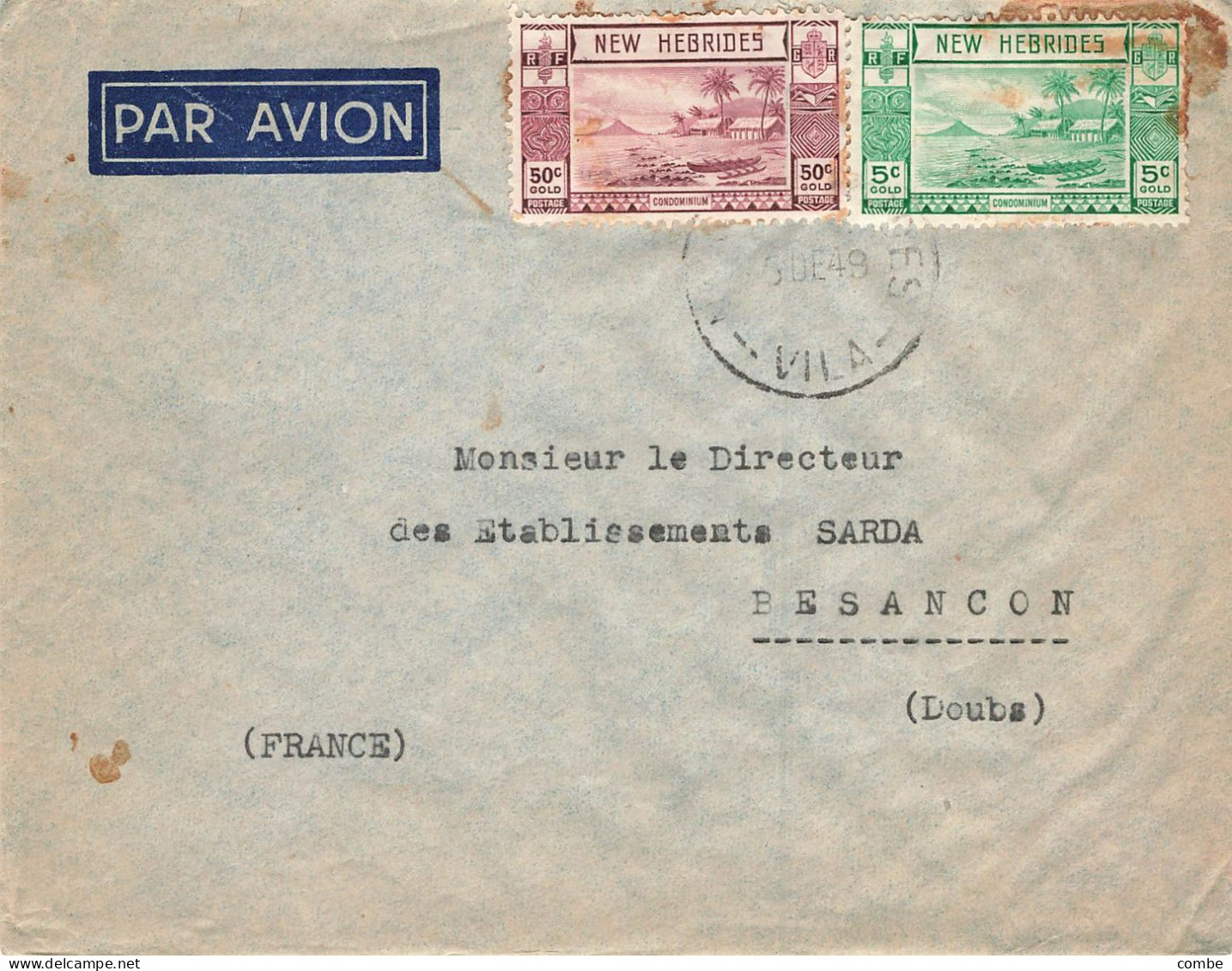 LETTRE. NEW HEBRIDES. VILA PAR AVION POUR BESANCON - Storia Postale