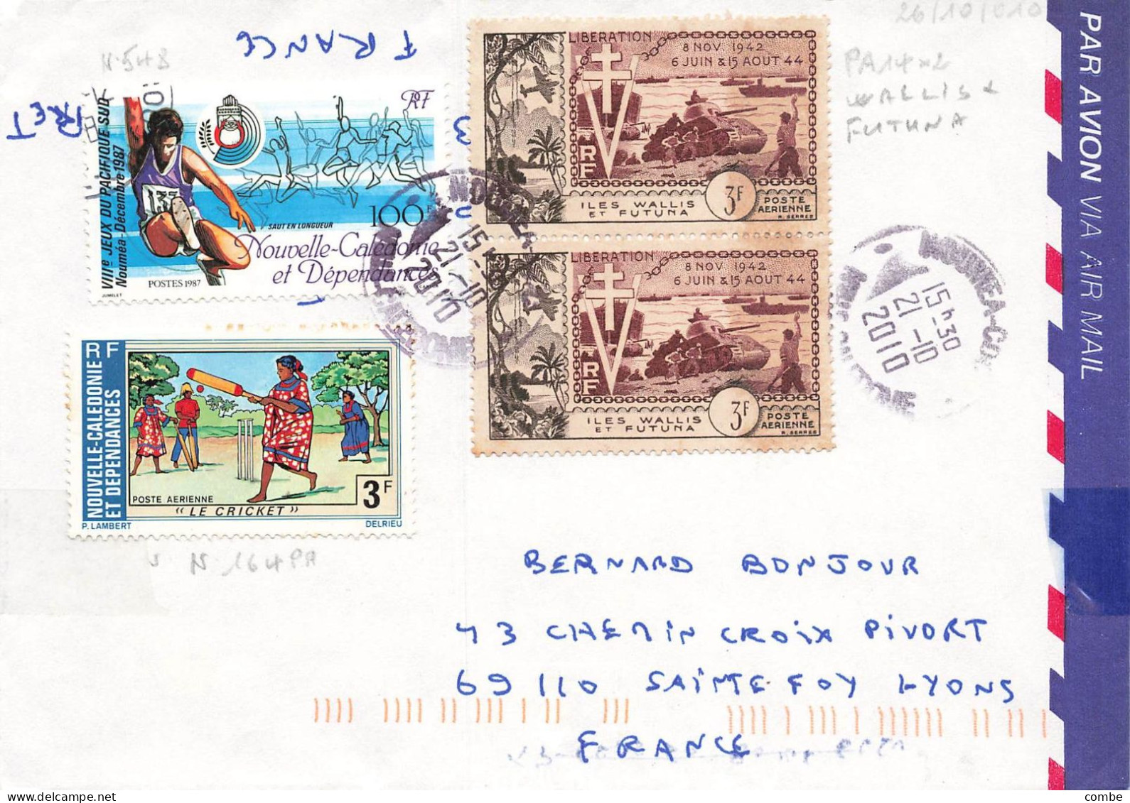 LETTRE. NOUVELLE CALEDONIE. 21 10 2010. AVEC TIMBRES DE WALLIS ET FUTUNA. MATAUTU POUR L'ITALIE - Lettres & Documents