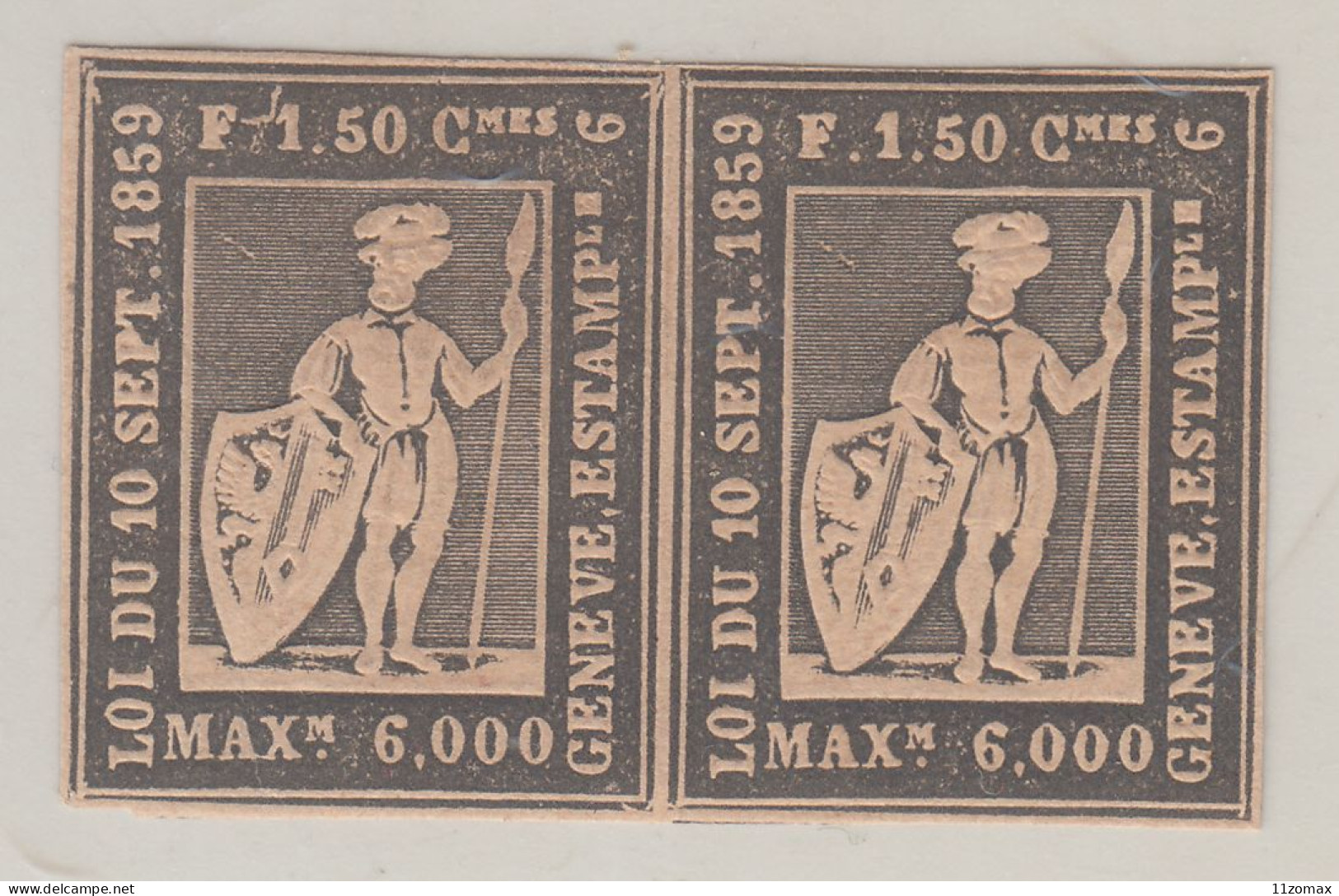 001 GENEVE 1859. Pair Of Revenue Tax Stamps MNH ...  Schweiz - VIPauction001 - Steuermarken