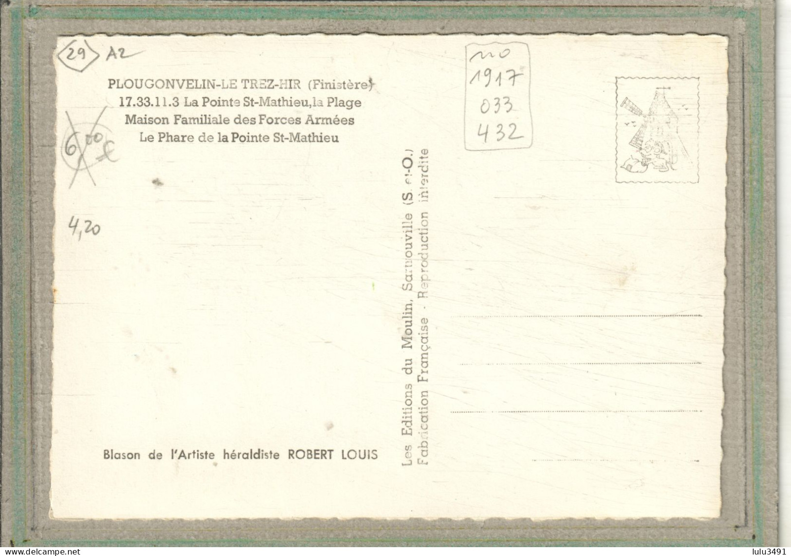 CPSM Dentelée (29) PLOUGONVELIN - Carte Multivues Colorisées Avec Un Cadre En Pierres Sèches - 1960 - Plougonvelin