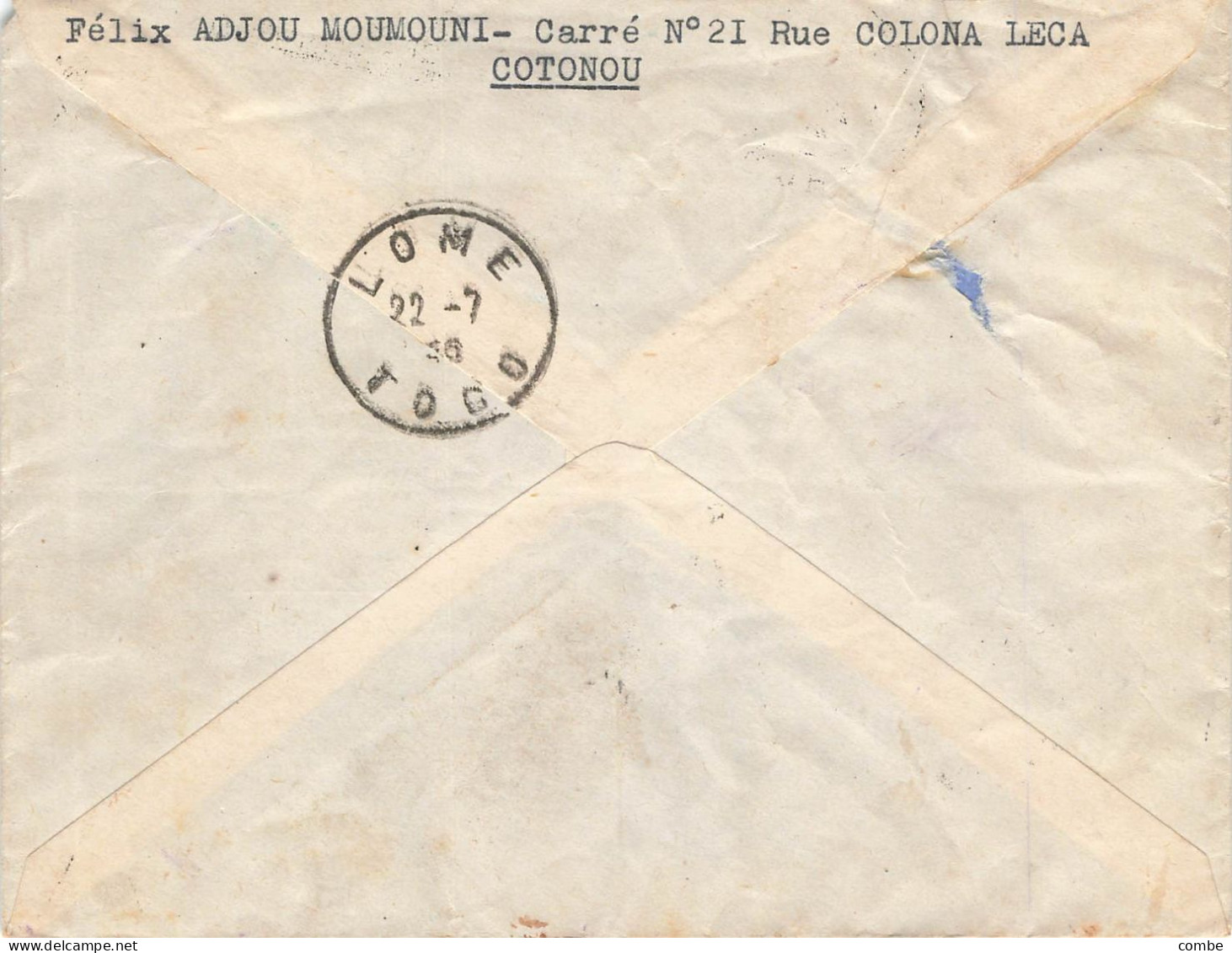 LETTRE. DAHOMEY. 19 JUIL 46. RECOMMANDE COTONOU PAR AVION POUR LYON - Brieven En Documenten