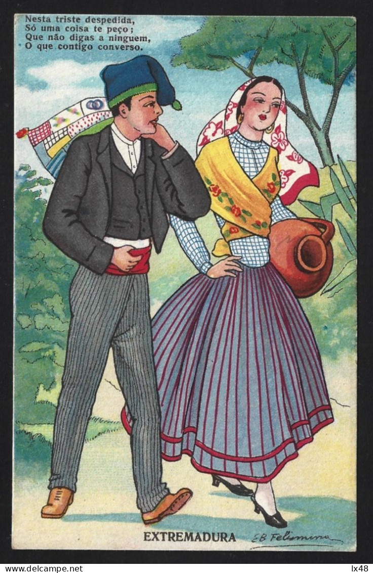 Postcard Sent Abrantes 1931. Typical Costume Estremadura. Military Service. Postkarte Aus Abrantes 1931. Militärdienst. - Santarem