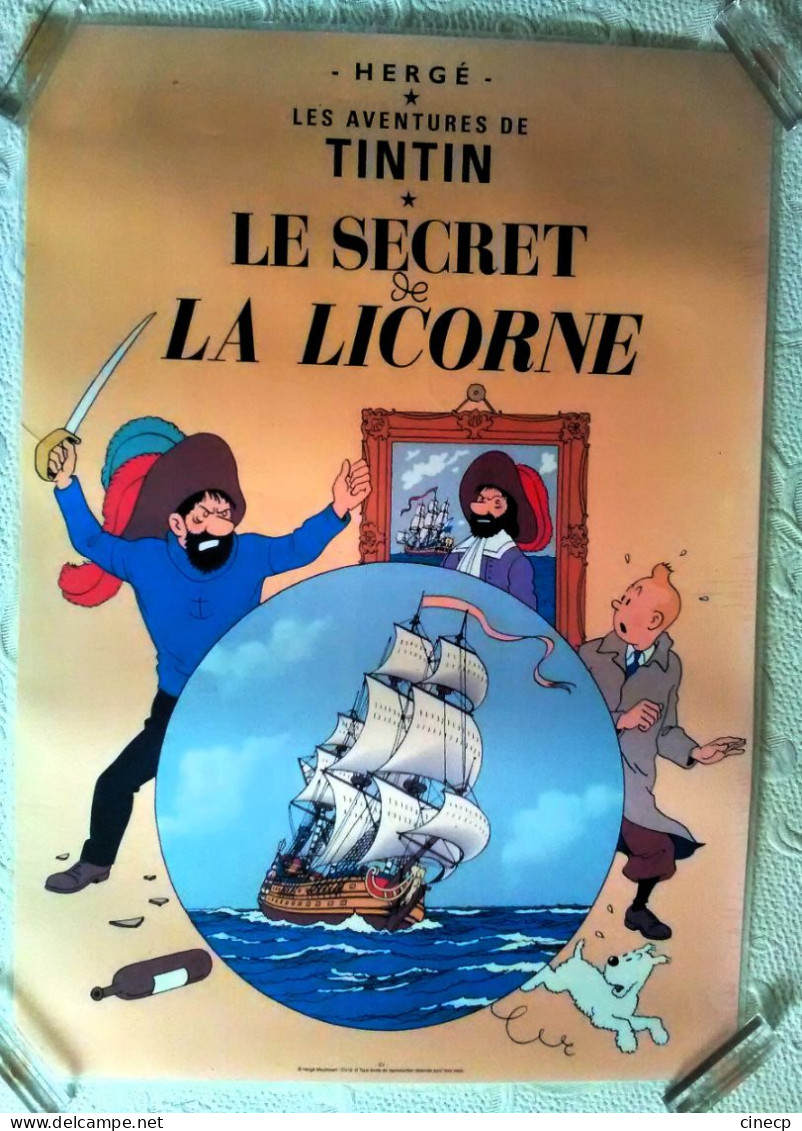 AFFICHE ANCIENNE PLASTIFIEE ALBUM LE SECRET DE LA LICORNE HERGE TINTIN CAPITAINE HADDOCK - Affiches & Offsets