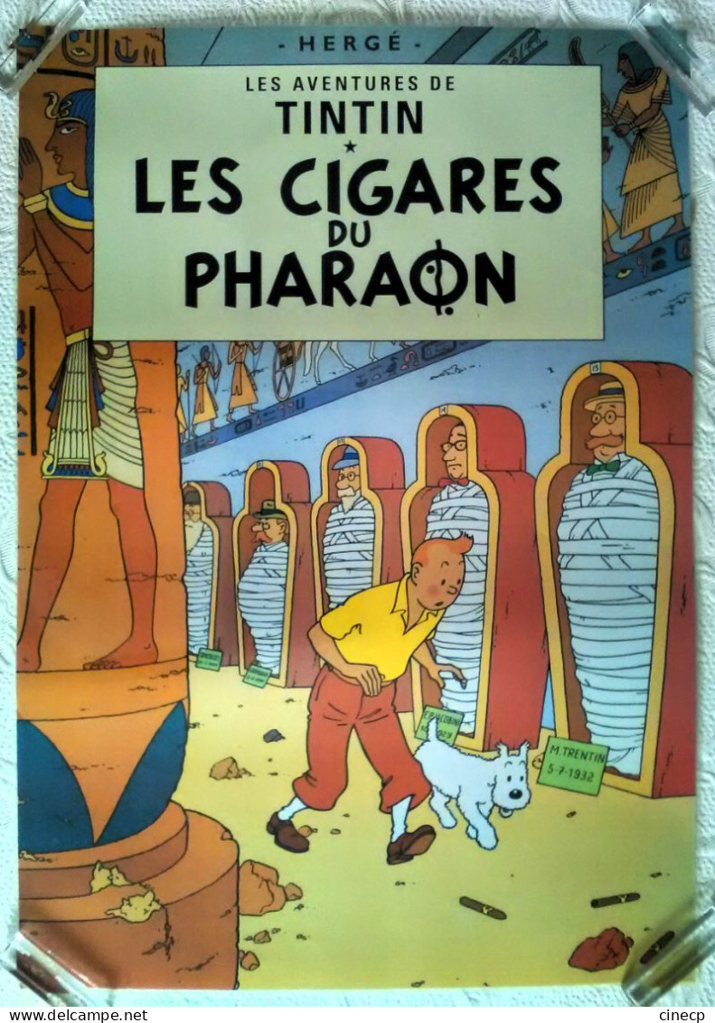 AFFICHE ANCIENNE PLASTIFIEE ALBUM LES CIGARES DU PHARAON HERGE TINTIN CAPITAINE HADDOCK - Posters