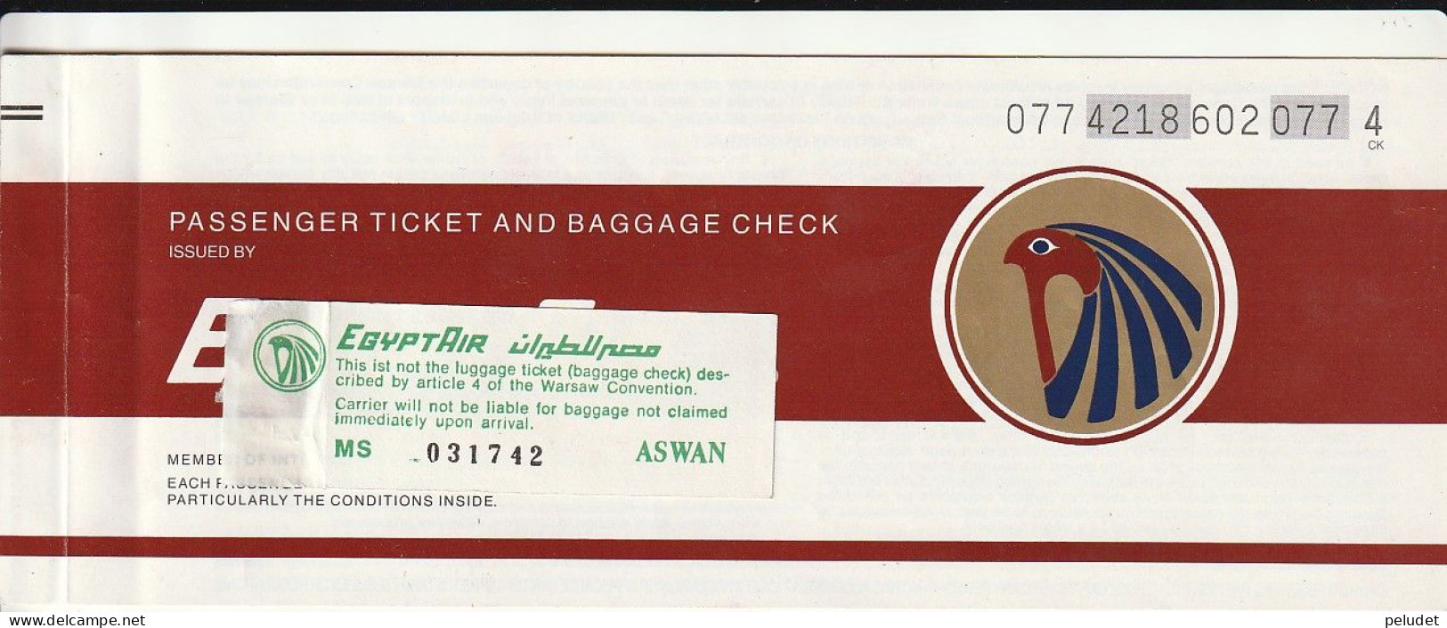 Passenger Ticket and Baggage Check Egyptair - ASWAN ABUSIMBEL ASWAN - 1989