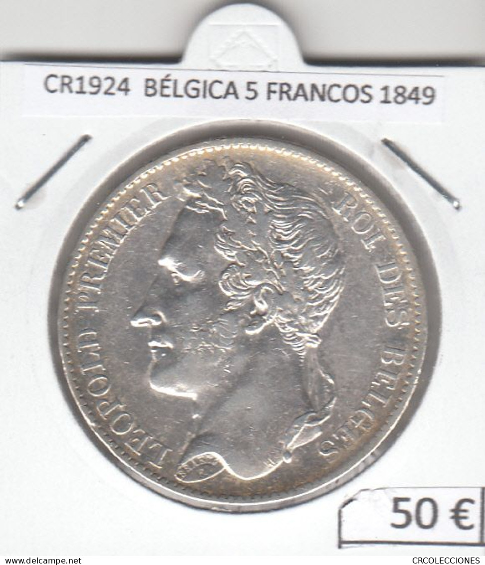 CR1924 MONEDA BÉLGICA 5 FRANCOS 1849 PLATA - 5 Frank