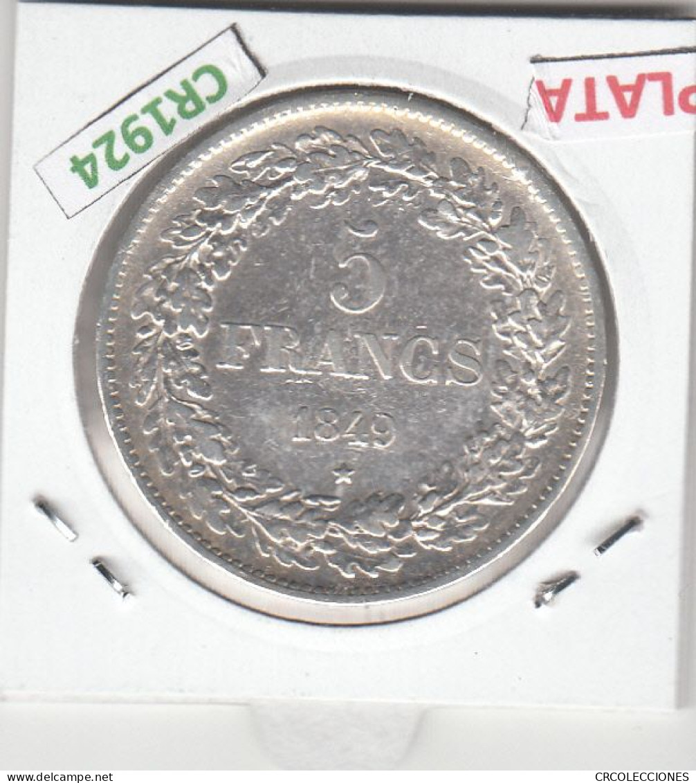 CR1924 MONEDA BÉLGICA 5 FRANCOS 1849 PLATA - 5 Francs
